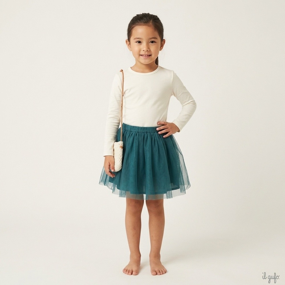 Il Gufo Tutu Skirt Kids Size 2 Teal Excellent Tulle Mesh Layered Italian Luxury